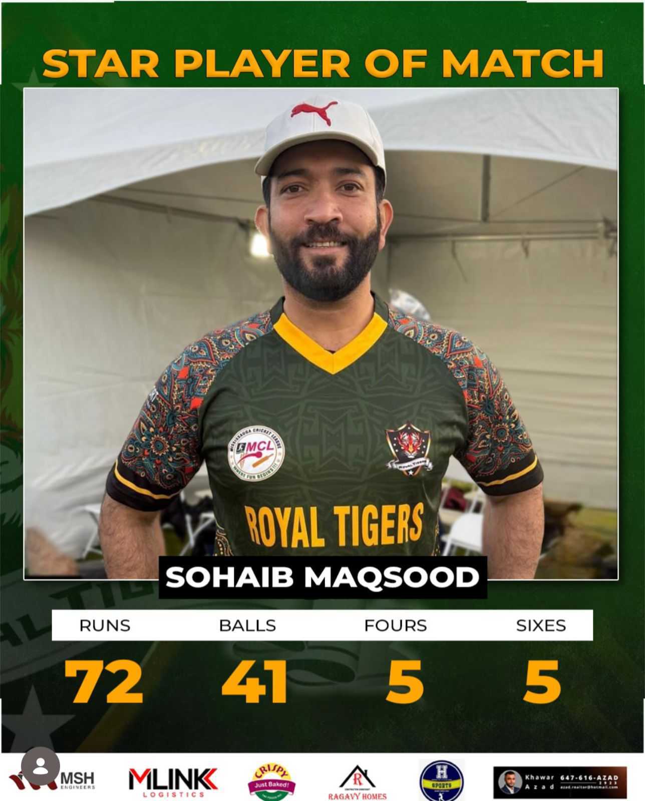 Sohaib Maqsood — Pakistan International Batsman for Royal Tigers CC